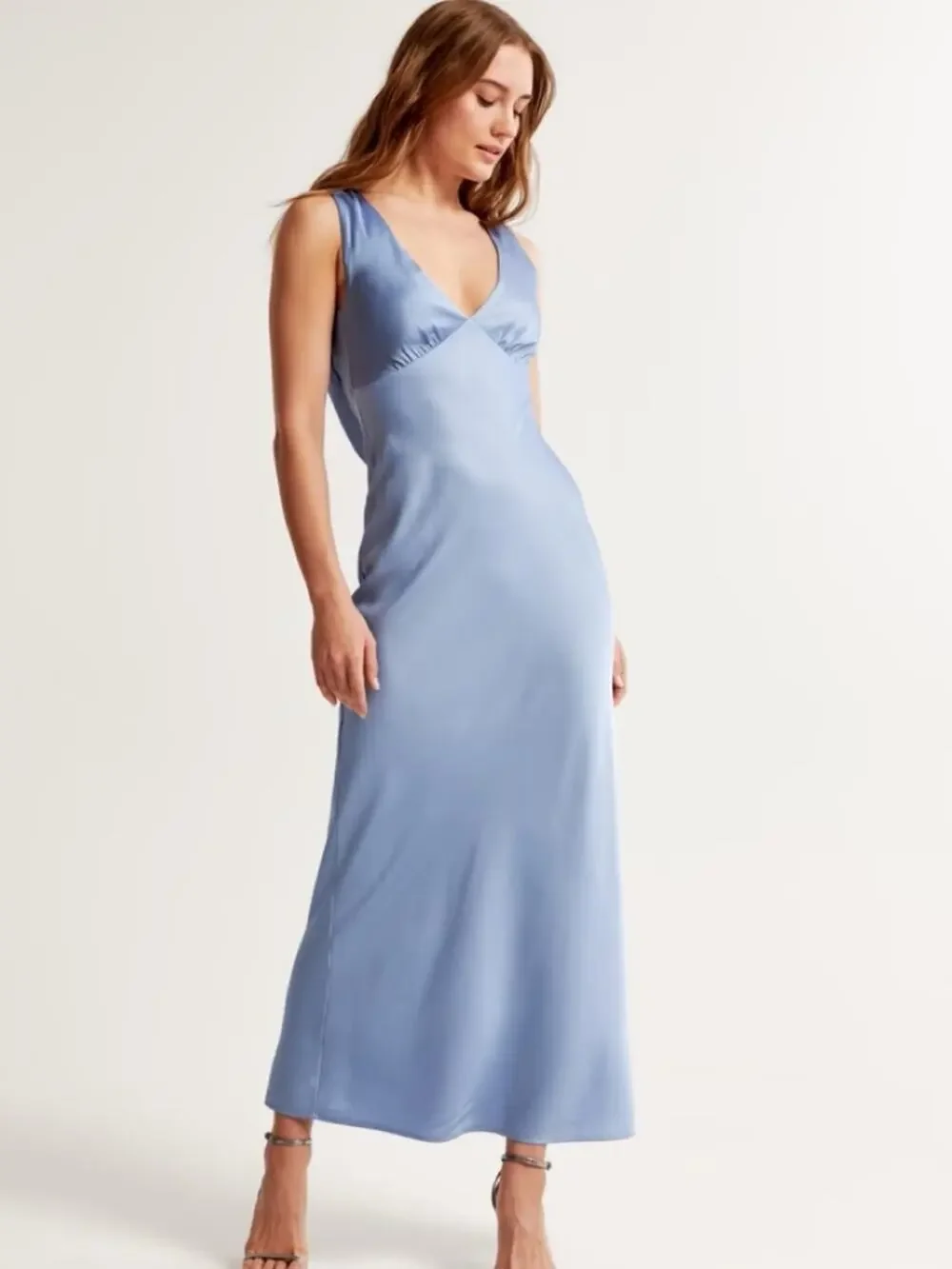 Abercrombie Pale Blue Satin Cowl Back Maxi Dress